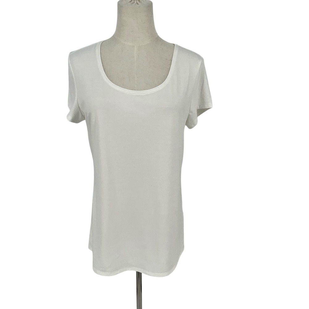 Travelsmith Women White Scoop Neck Short Sleeve T Shirt Top Sm Athleisure Casual